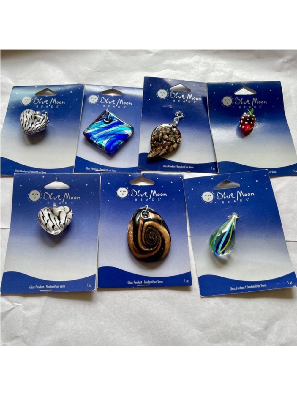 Blue Moon Beads Glass Pendants Bundle of 7 Necklace Jewelry Making